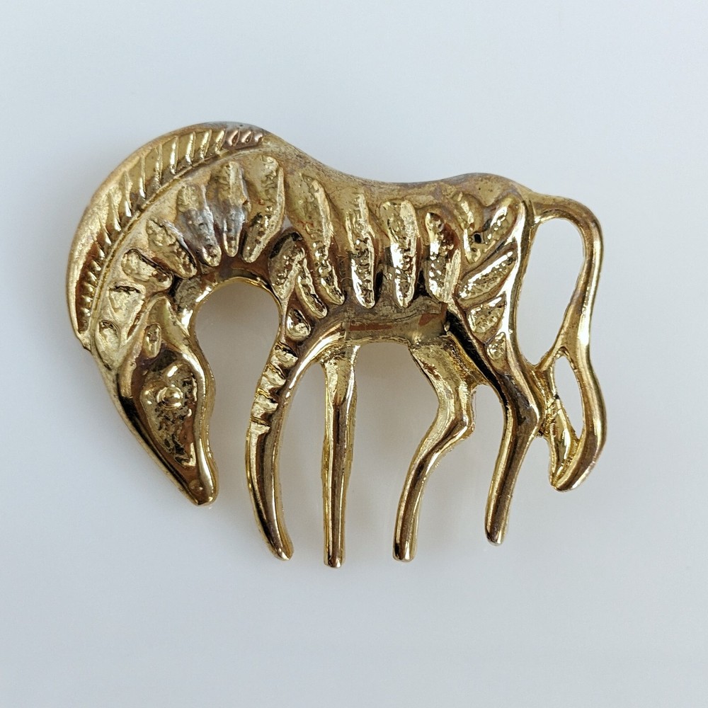 VTG Brooch Goldtoned Zebra 1.5 Inches Wide Very Good Condition