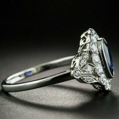 3.50 Ct Natural Sapphire Art Deco Vintage Engagement Ring 925 Sterling Silver