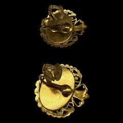 1950s Rhinestone Flower Basket Ornate Filigree Gold Tone Clip On Earrings