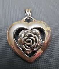 Valentine Vintage Retired 925 Sterling Silver 3D Rose Flower Women Pendant Large