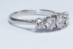 VINTAGE ENGLISH SOLID PLATINUM DIAMOND 5 STONE RING c1980’s – 1.35ct.