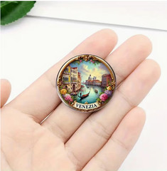 BROOCH BADGE- Retro Venice Canal, Compact Easy to Carry, Ideal for Apparel, Bags