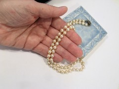 Vintage AKOYA Cultured PEARL Hand-knotted NECKLACE 6mm Sterling Silver 17.75″