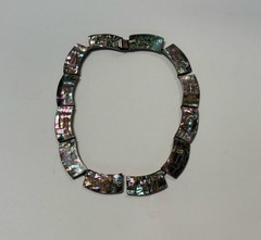 Vintage Taxco Sterling Silver Abalone Necklace Inlaid MCM Choker *Needs Repair*