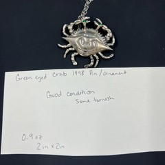 Green-eyed Sterling Silver Crab 1998 Pin / Ornament