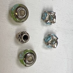 5 Sterling 925 Silver Rhinestone Glass Murano? Slide Charms Bohemian Flowercore