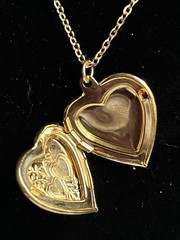 Vintage Flower Double Heart Photo Locket Pendant Necklace 18” Goldtone Chain