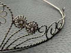 Vintage Spun Silver Tone Metal Flower Tiara Headdress Filigree Design