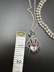 Vintage Costume Jewelry Lot 9 Pc Rhinestone Necklace Pendant Bracelet Earrings