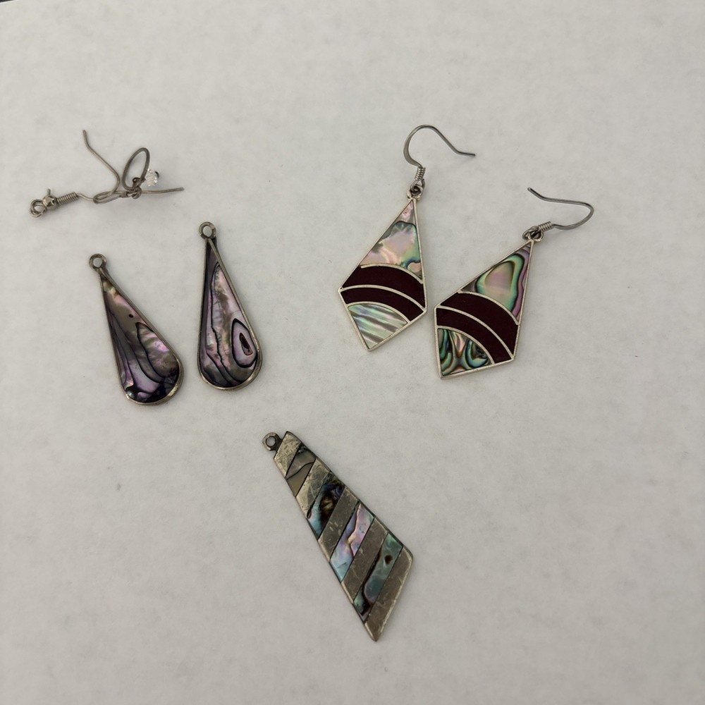Signed Vintage Alpaca Mex Abalone Mother of Pearl & Black Enamel Inlay Bundle