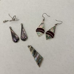 Signed Vintage Alpaca Mex Abalone Mother of Pearl & Black Enamel Inlay Bundle