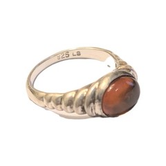 Vintage Designer Signed LS Sterling Silver Genuine Amber Size 8.5 Ring
