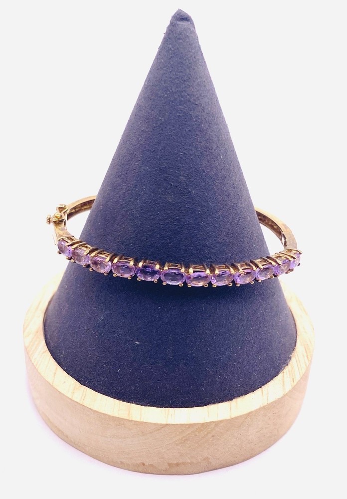 925 Thailand Silver Gold Tone and Purple Purple Stones Bangle Bracelet