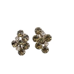 Vintage Rhinestone Floral Clip-On Earrings With Smoky Gray & Clear Crystals