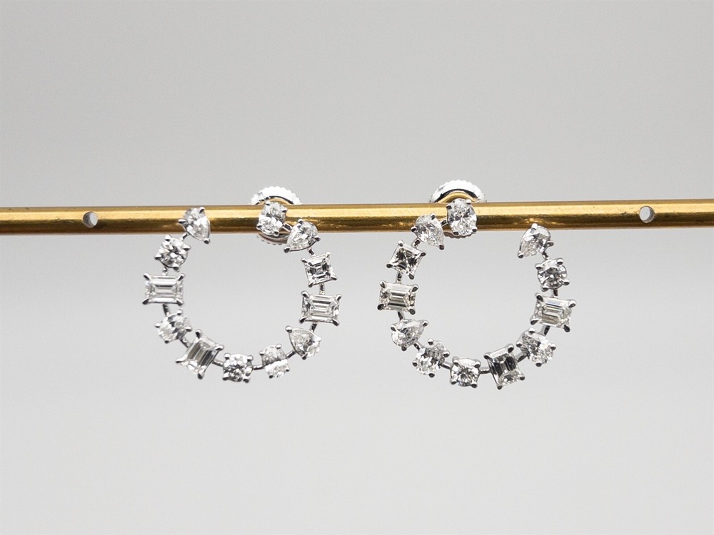 $8K 3ct VS G Natural OVAL Emerald Pear Cut Diamond 14k White Gold HOOP Earrings