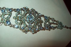 Signed VCLM Sparkling Blue AB Rhinestone Bracelet fits 7.5” to 8.5″ Gorgeous