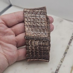 Vintage Heavy Copper Stretch Cuff Bracelet Hematite Rhinestone Wide Statement