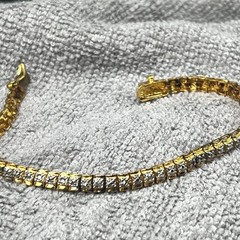 Vintage Tennis Bracelet Sterling Silver Gold Vermeil CZ FAS Safety Box 7″ 12g
