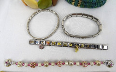 Lot of 7 Vintage Bracelets, 4 Stretch, 3 with a Clasp all wearable, Multi-colors