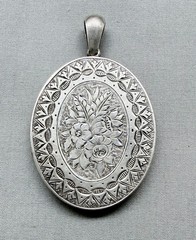 Victorian Sterling Silver Locket Hand Engraved Double Sided Floral Antique 1879