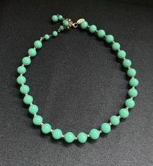 Signed Miriam Haskell Green Glass Bead Necklace Jade Look Vintage