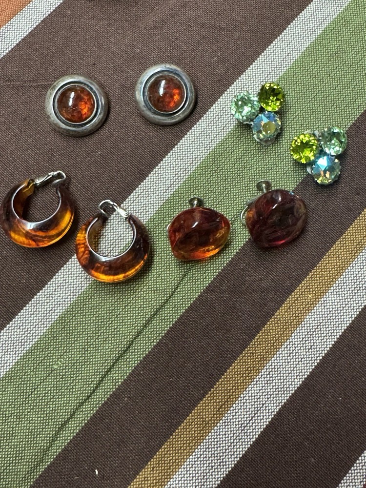 Vintage Multicolor Clip-On Earrings Lot Metal Plastic Glass