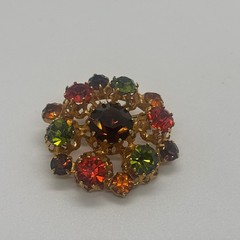 Vintage Star Brand Made in Austria Rhinestone Brooch Gold Tone Multi Color Pin