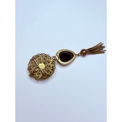 Original by Robert Brooch Black Glass Rhinestone Pendant Tassel Vintage