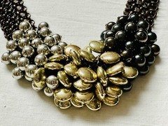 Mesh Copper Silver Gold Black Tone Bead Collar Bib Focal Necklace n0260