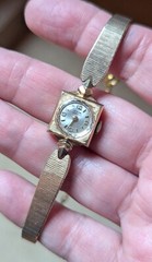 Vintage Wyler yellow gold plated circle in square watch choker with vintage band