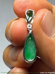 Water Drop Rich Apple Green Jadeite Jade 18K white Gold Diamond Pendant 11.68ct