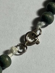 Vintage Wood Bead Necklace Dark Green Black 22.5” White Thread Spring Ring