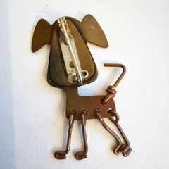 Studio Copper Dog Brooch Articulated American Craft Movement Signed Pin
