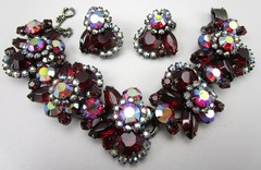 DELIZZA & ELSTER JULIANA RUBY RED RHINESTONE BRACELET & EARRINGS SET