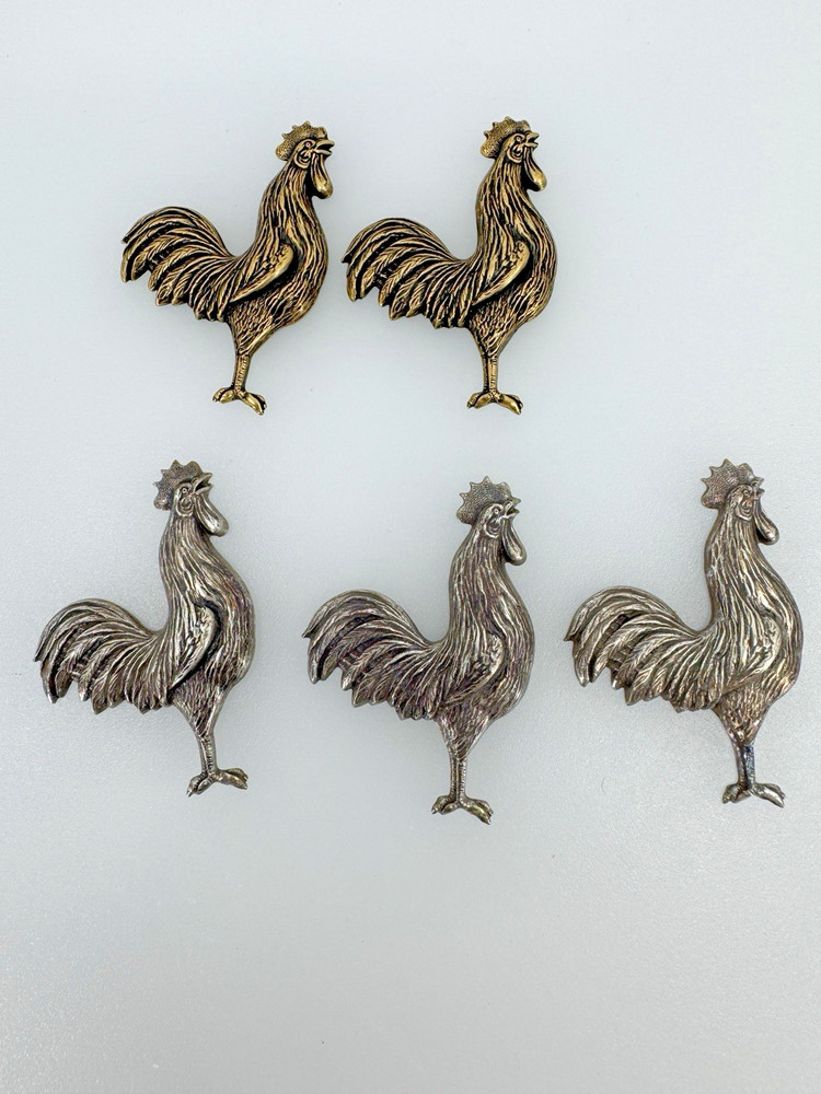 Rooster Silver and Brass Toned Jewelry Finding Stamping