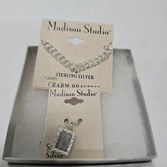 925 Sterling Silver Madison Studios Charm Bracelet 7″ And Picture Frame Charm