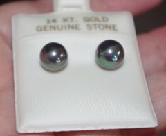 Old Stock 9MM Gray Majorca Round Pearl Stud Earrings