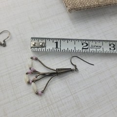 Liquid Silver Mother of Pearl Lavender Pink and White Rice Bead Dangle Earrings