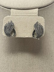 Vintage Sterling Silver 925 Marcasite Earrings SD Hallmark Abstract Leaf Studs