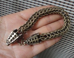 Brass Double Dragon Head Chain Men Bracelet Vintage Biker Jewelry