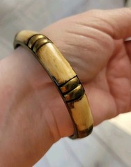 Vintage Bohemian Brass Horn Bone Bangle Bracelet 3″ Gold Cream