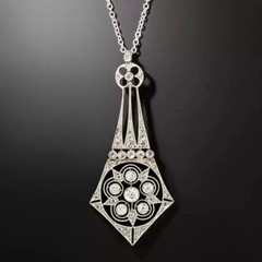 14K White Gold Finish Round Art Deco Style Lab Created Diamond Women’s Pendant