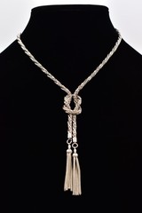 Vintage Silver Rope Knot Tassel Chain Necklace Statement Pendant 1980s BinBE