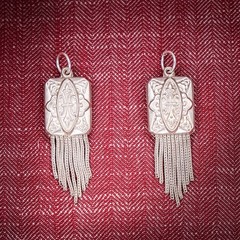 Antique French Puffy Rectangle Tassel Charm Sterling Silver Die Struck 19th