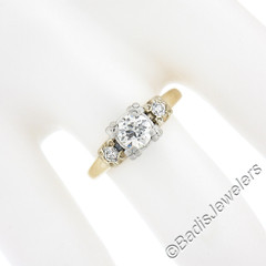 Antique 14k Gold & Palladium 0.60ctw Old Diamond Squared Setting Engagement Ring