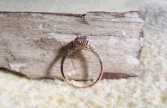 Art Deco Filigree 14k Rose Gold White Sapphire Engagement Ring Size 7.0