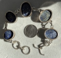 Vintage Silver Tone Oval Lapis I Believe Link Bracelet 25 Grams Beautiful