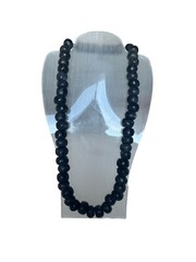 Vintage Black Chunky Wooden Beaded Necklace Handmade 26”