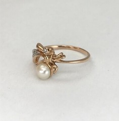 Chic Vintage Original Rose & White Gold 585 14k Ring with Cultured Pearl 1.72 g