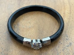 Black stone/glass Bracelet With Heart Rhinestone